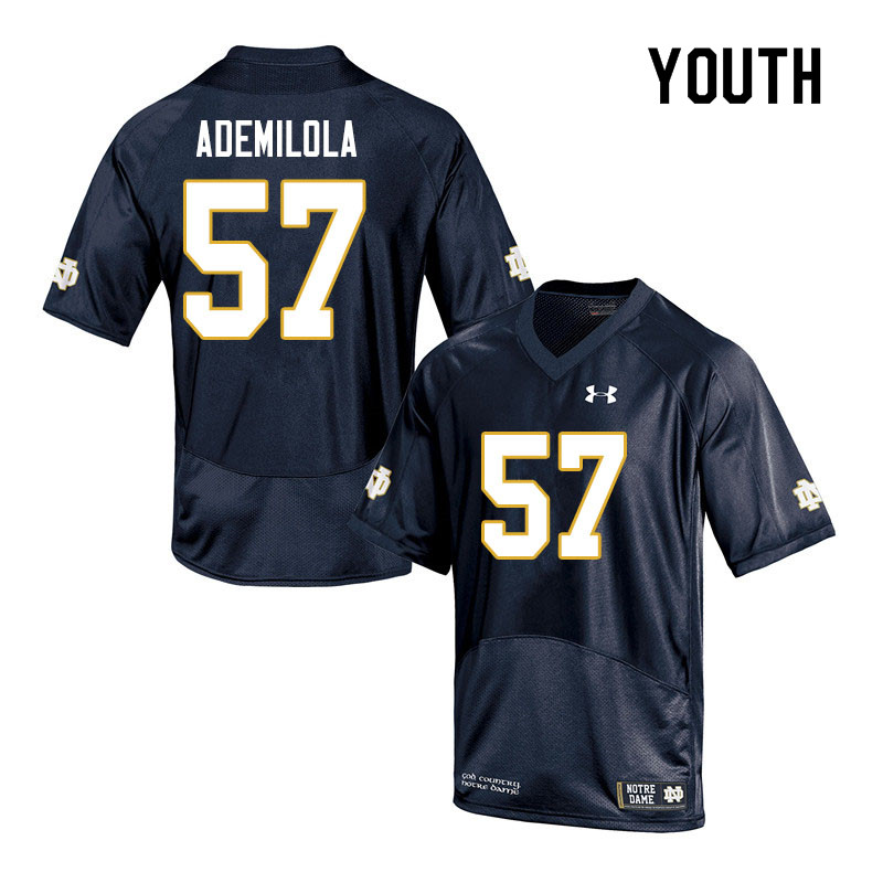 Youth NCAA Notre Dame Fighting Irish #57 Jayson Ademilola Stitched College Under Armour Authentic Navy Football Jersey QX10O36XK